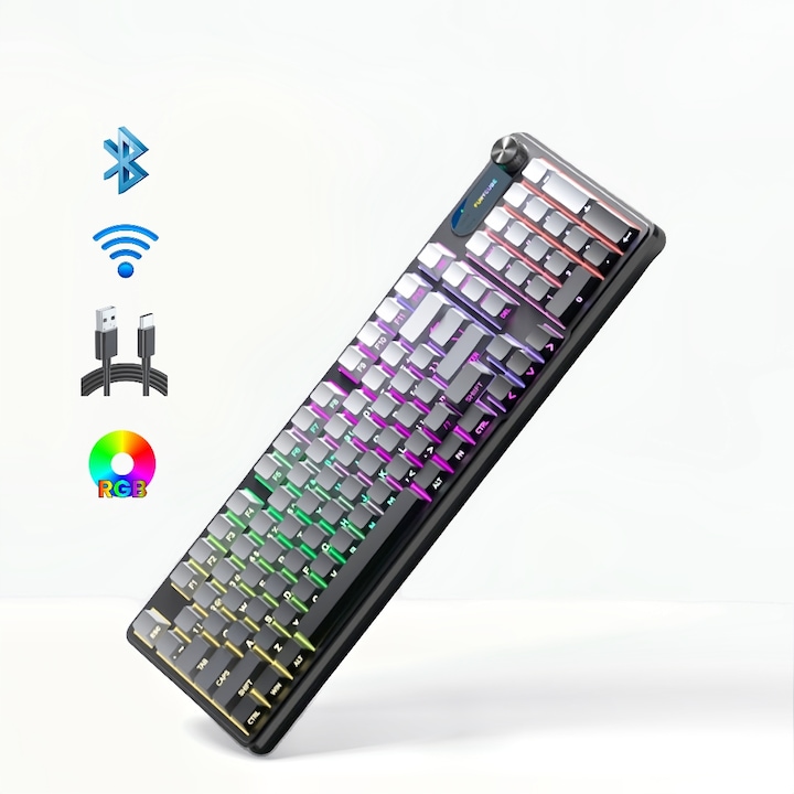 Tastatură wireless Bluetooth tri-mode cu 98 de taste
